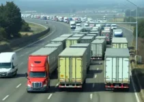 fila de caminhões