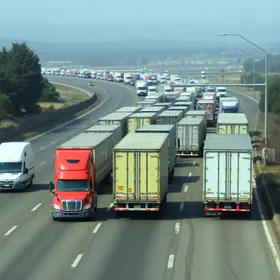 fila de caminhões