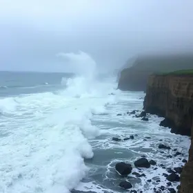 mar agitado e chuva